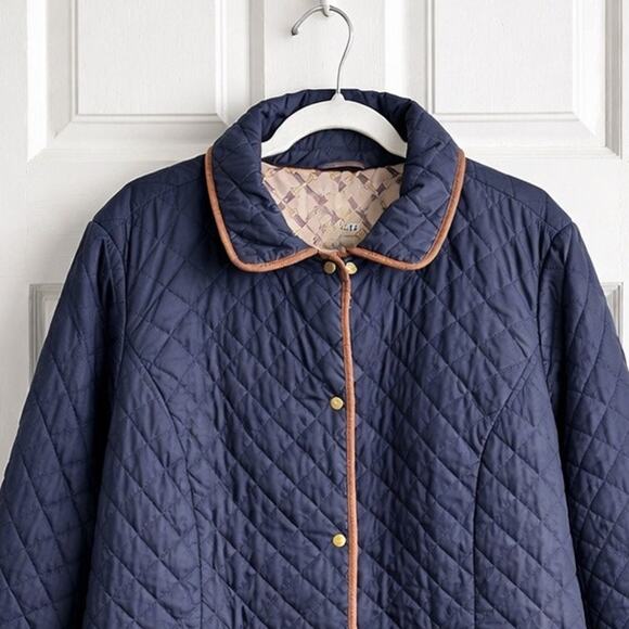 Talbots Quilted Barn Jacket Navy Blue Faux Leather Trim Women’s 3X - Picture 4 of 8